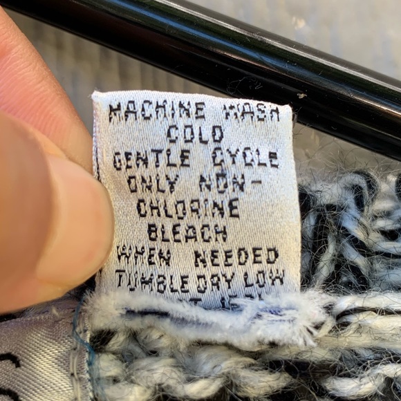 Vintage black white gray chevron chunky knit crewneck oversized grandpa sweater - Picture 6 of 16